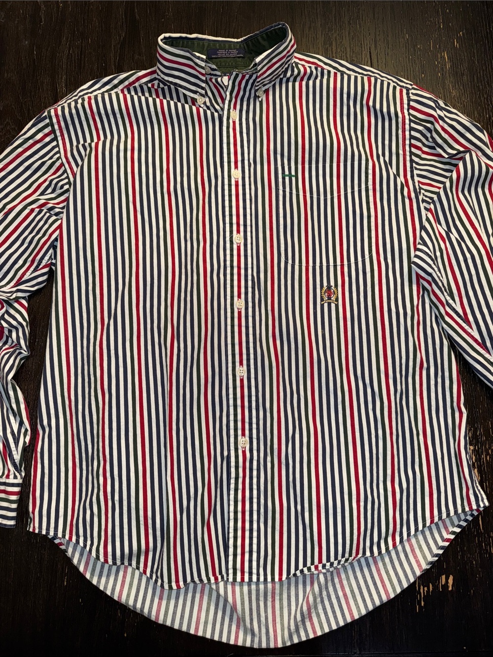 Vintage Tommy Hilfiger Red, White & Blue Striped Button-Down Shirt